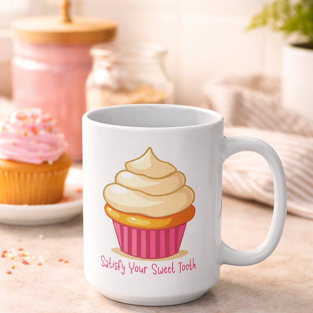 Cute Cupcake Illustration Ceramic Mug | Dessert Art Coffee Cup